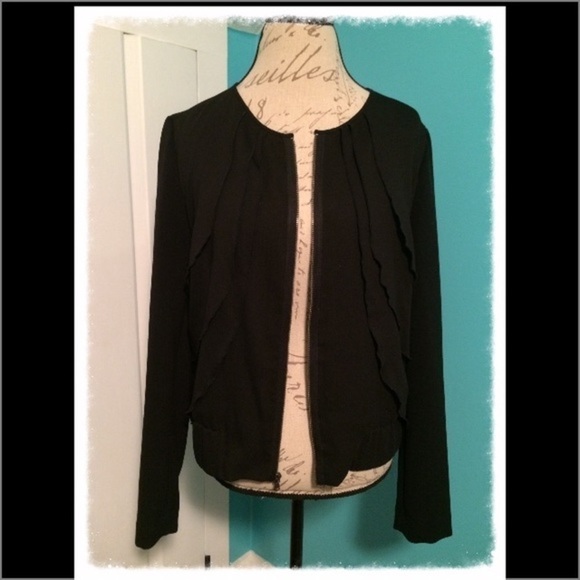 Gap Black Ruffle Front Zip Up Coat - Picture 2 of 4